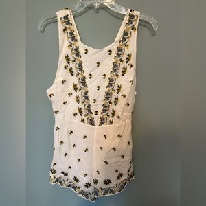 Free People ivory and blue margarita embroidered romper